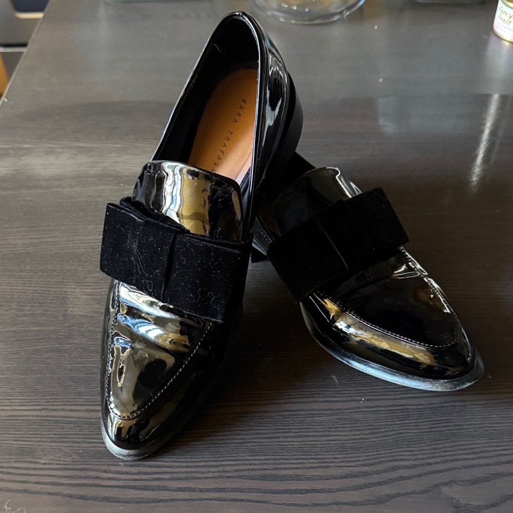 Zara Black Patent Leather Loafers